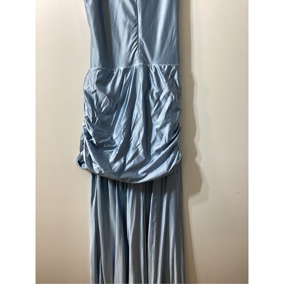 Delfi Collective Roya saphire blue Ruched Twisted  Satin Maxi Dress - Picture 12 of 14